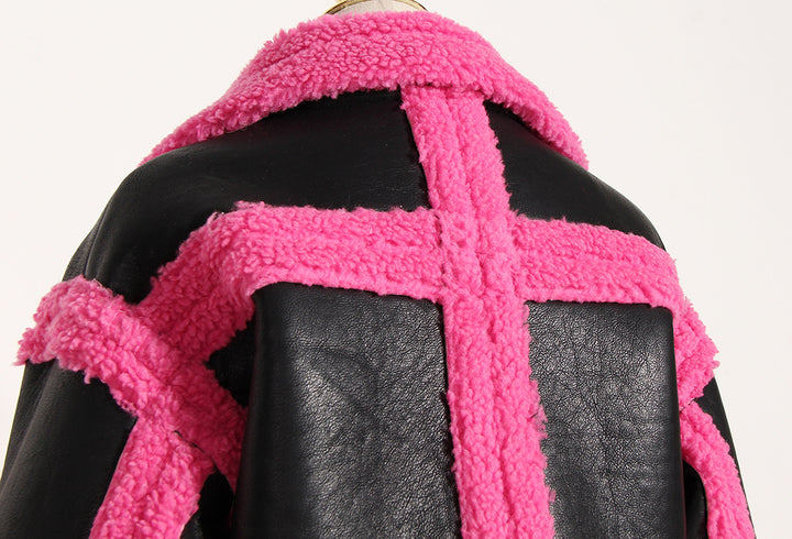 Pink and Black Vegan Leather Motorcycle Jacket