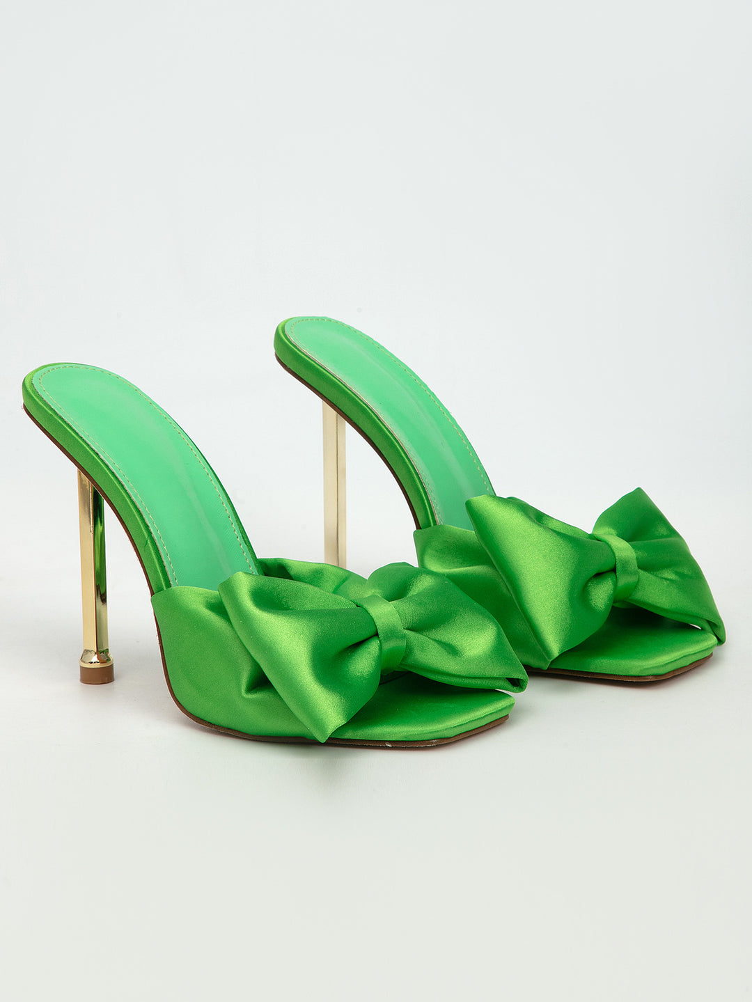 Bow Tie High Heel Satin Mules