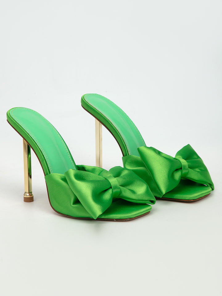 Bow Tie High Heel Satin Mules