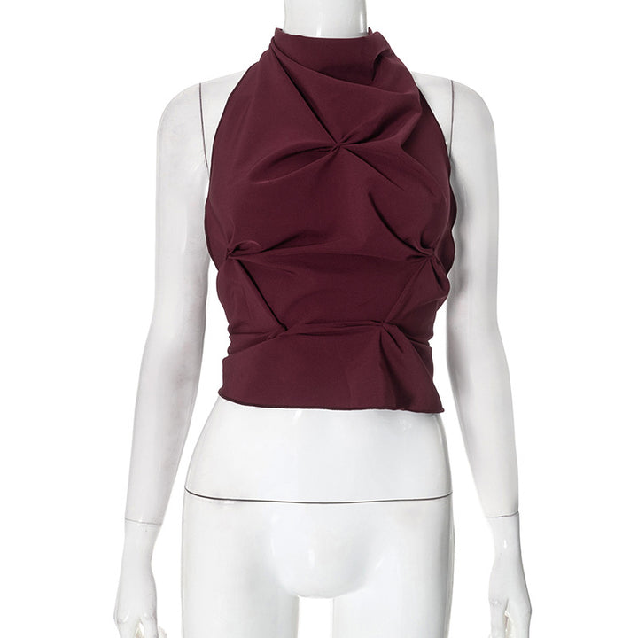 Burgundy Pleated Halter Top