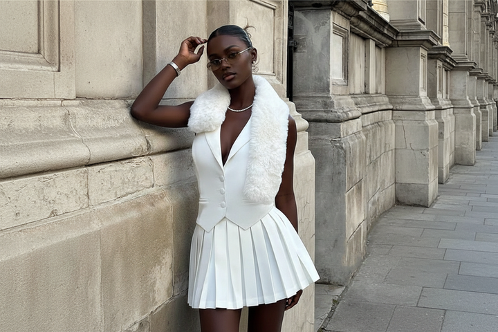 V Neck Vest Pleated Two Piece Set