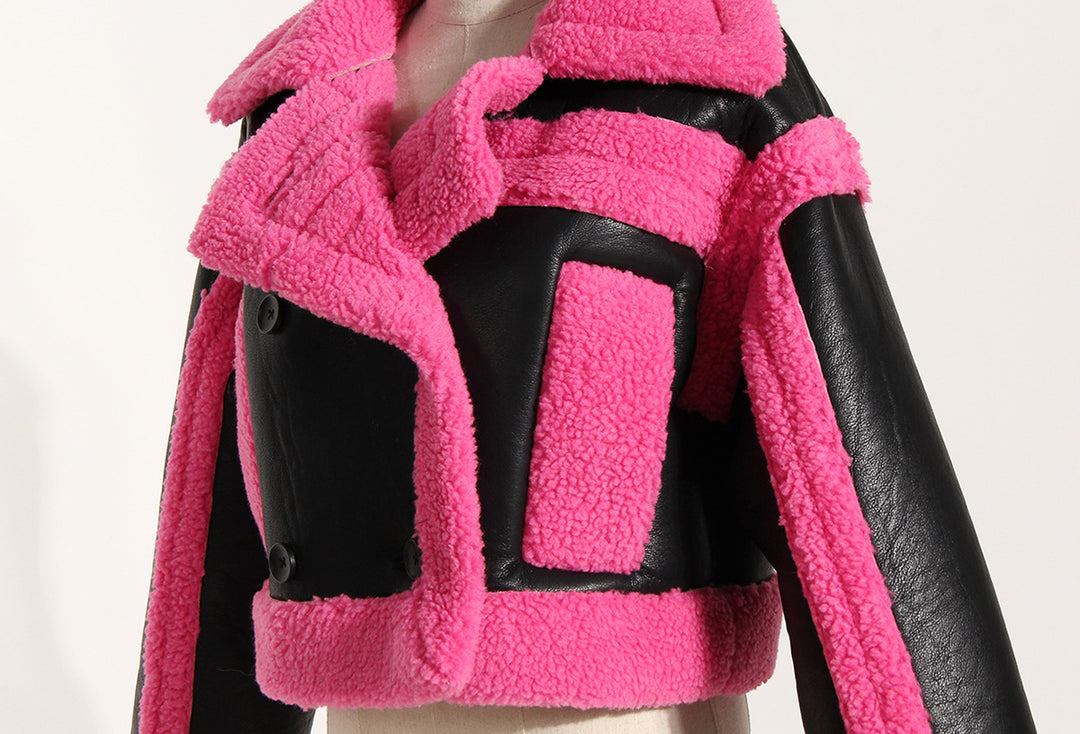 Pink and Black Vegan Leather Motorcycle Jacket