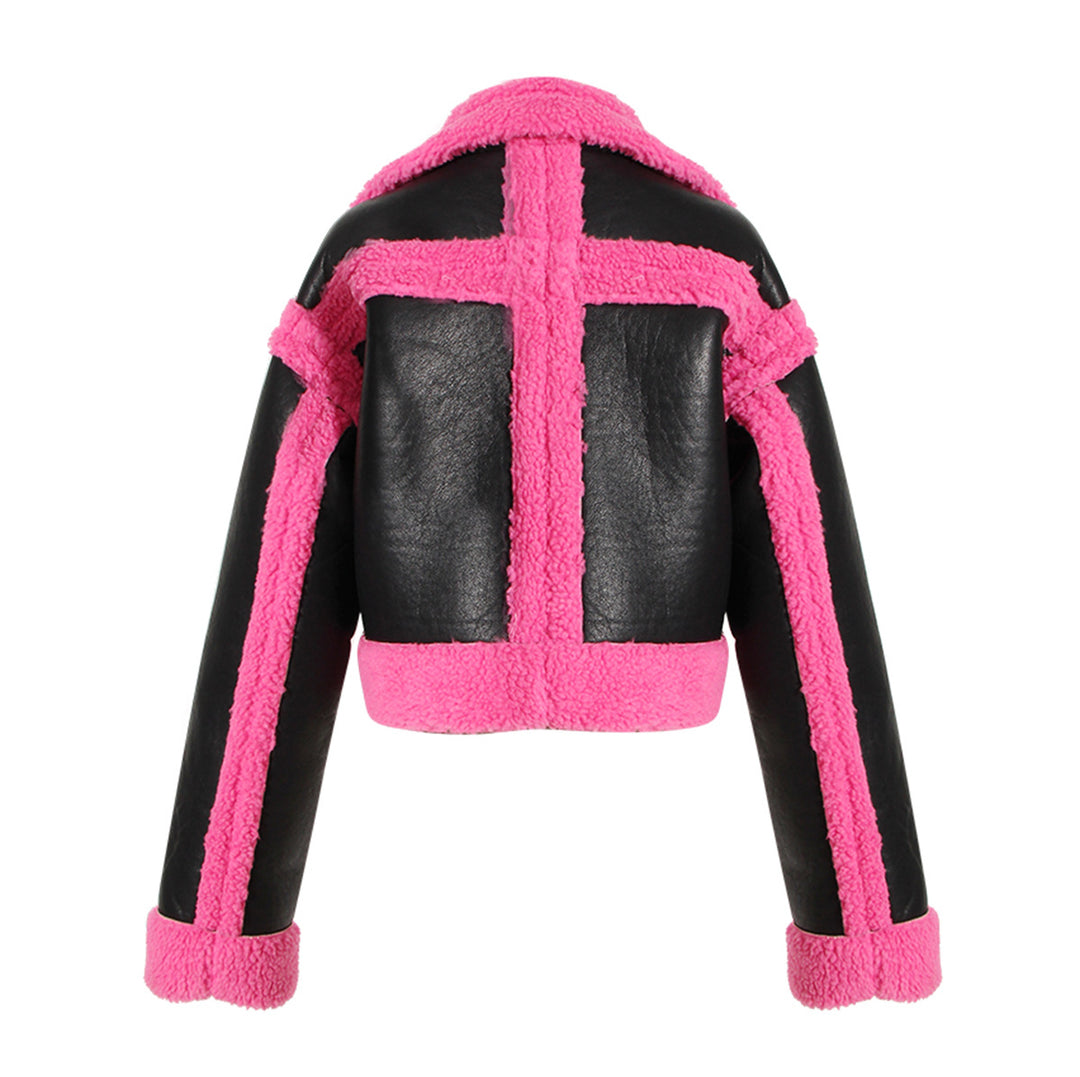 Pink and Black Vegan Leather Motorcycle Jacket