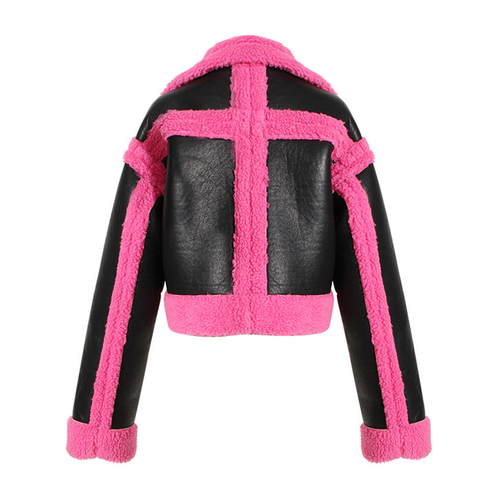 Pink and Black Vegan Leather Motorcycle Jacket