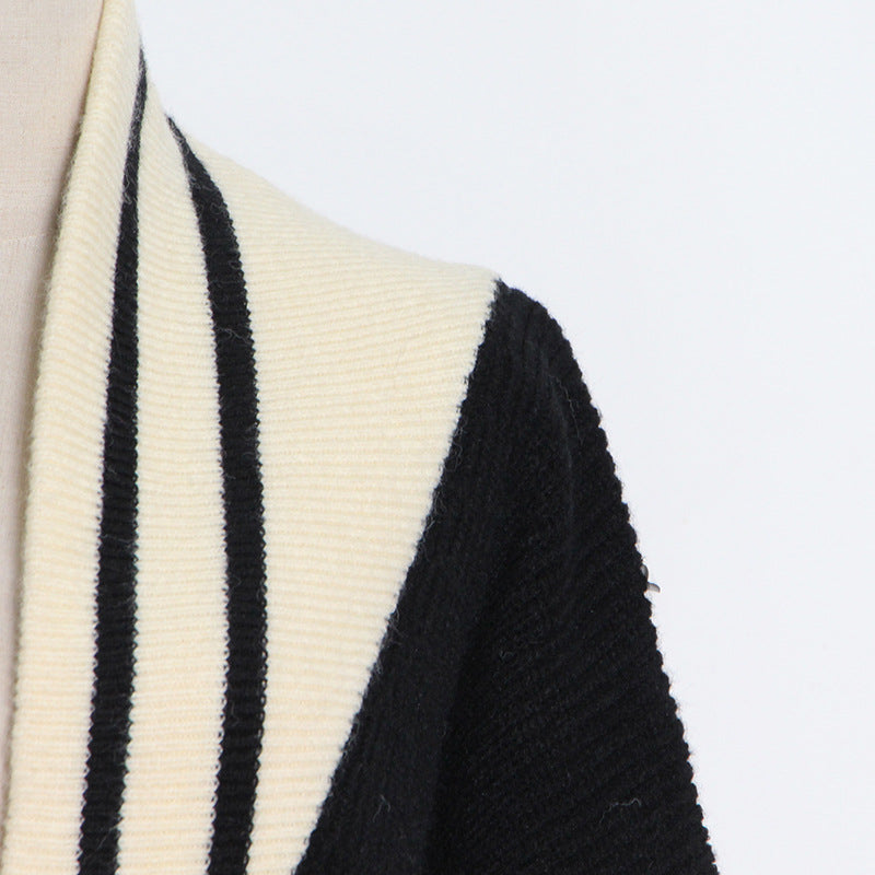 French Ivory and Black Lazy Knitted Cardigan