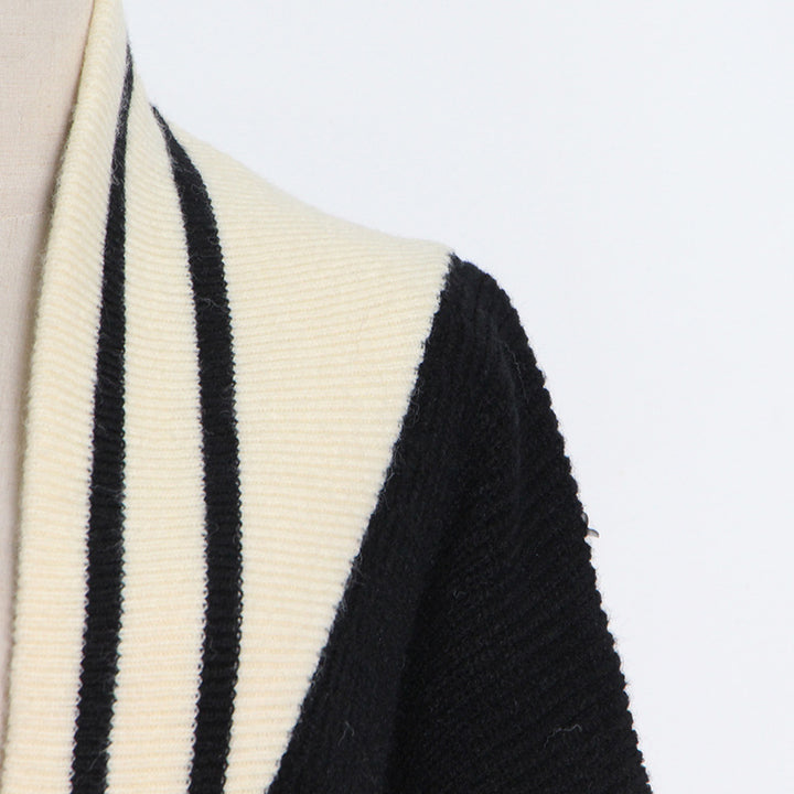 French Ivory and Black Lazy Knitted Cardigan