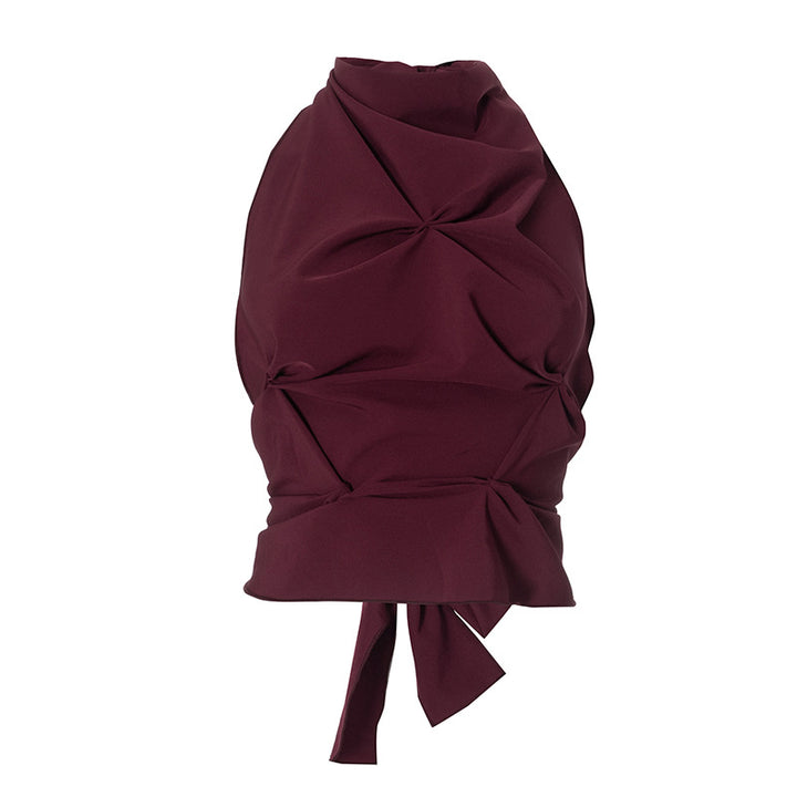 Burgundy Pleated Halter Top