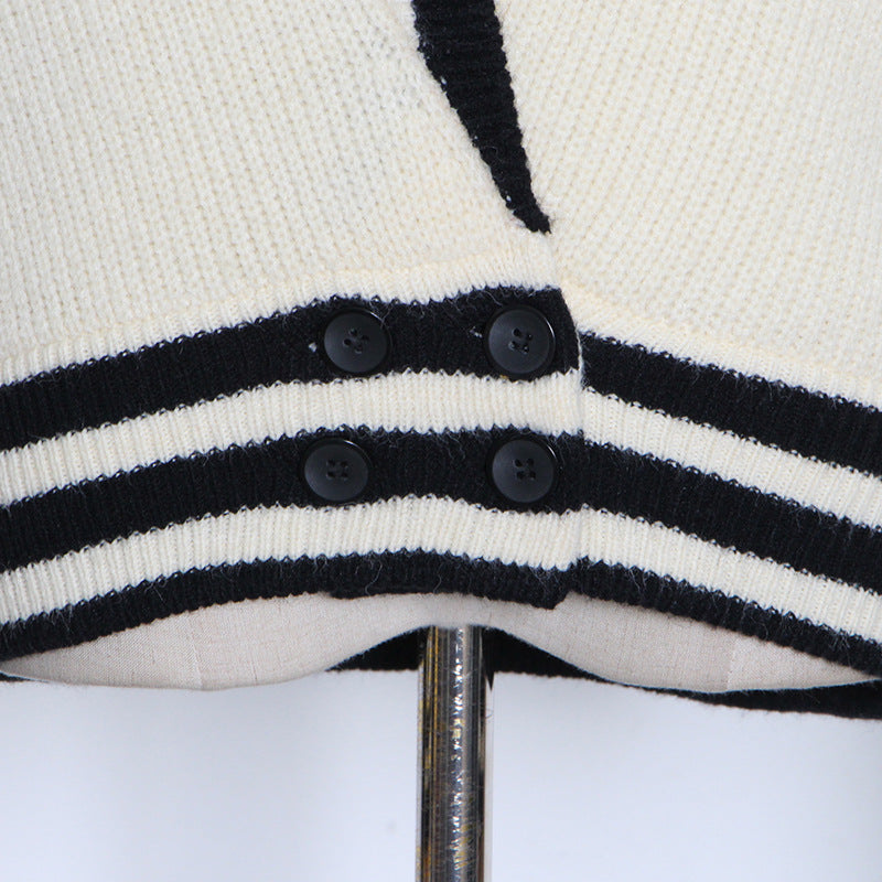 French Ivory and Black Lazy Knitted Cardigan