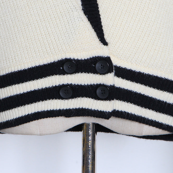 French Ivory and Black Lazy Knitted Cardigan