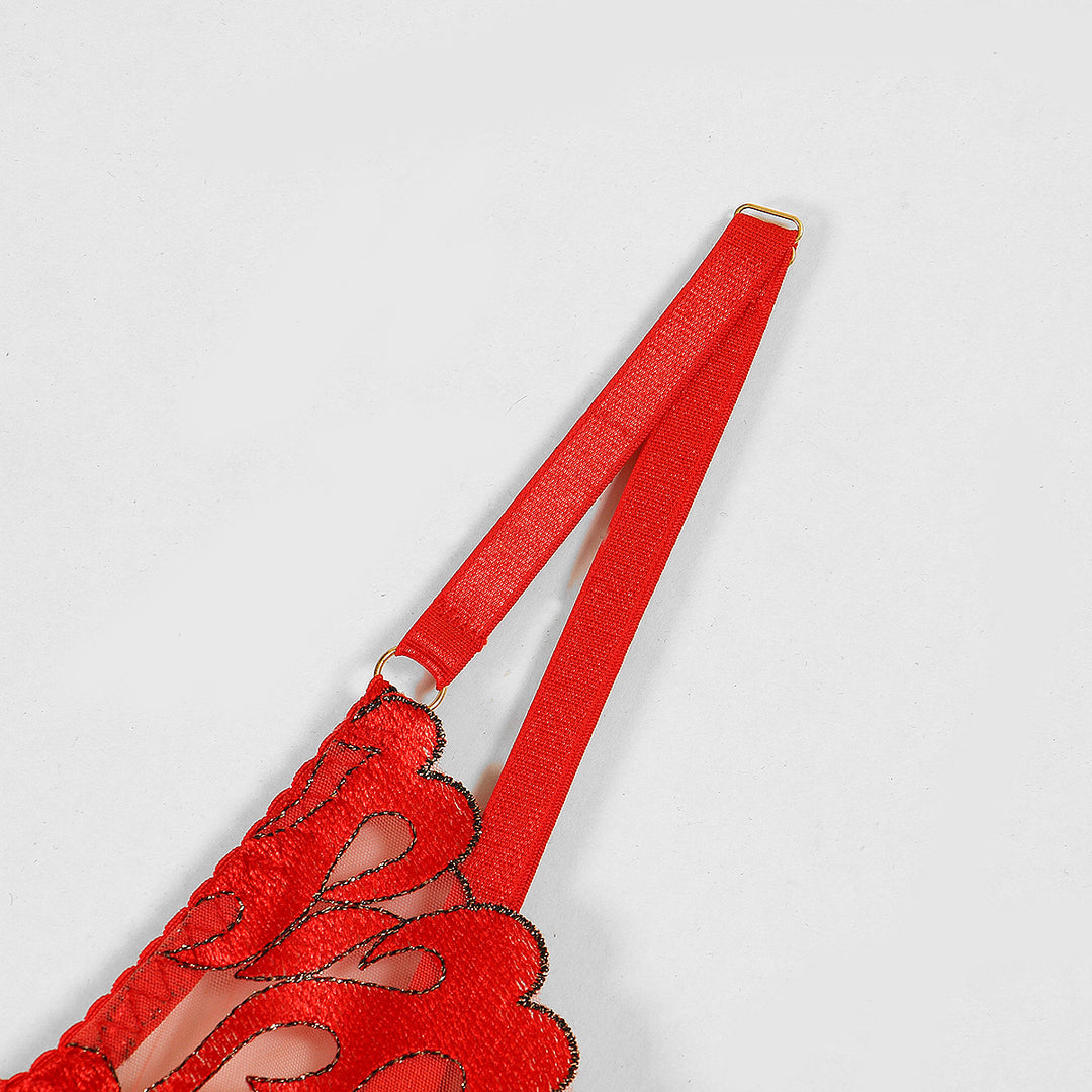 Flame Embroidery Chain Four Piece Lingerie