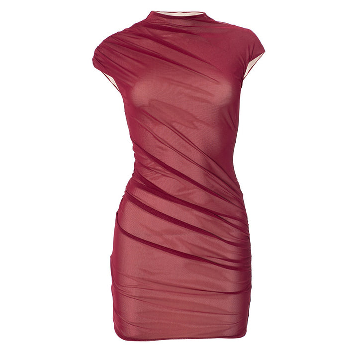 Mesh Turtleneck Sleeveless Dress