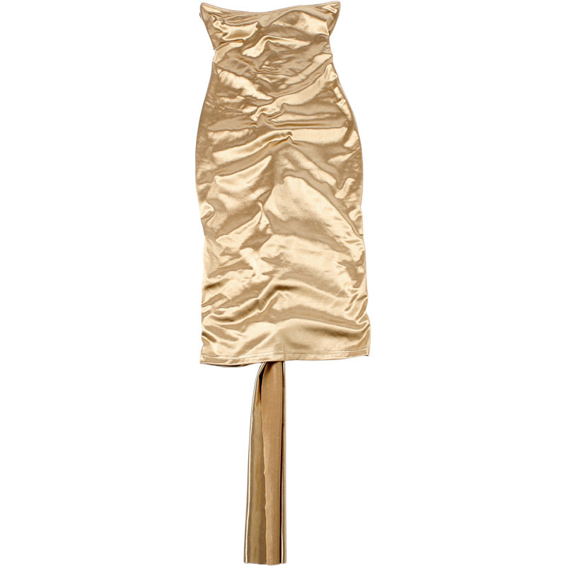 Backless Pleated Strapless Dress