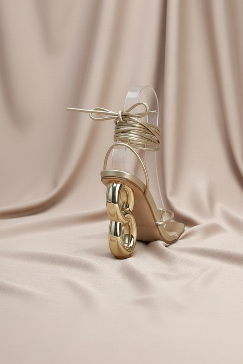 Square Toe Wrap Around Interlocked Heels