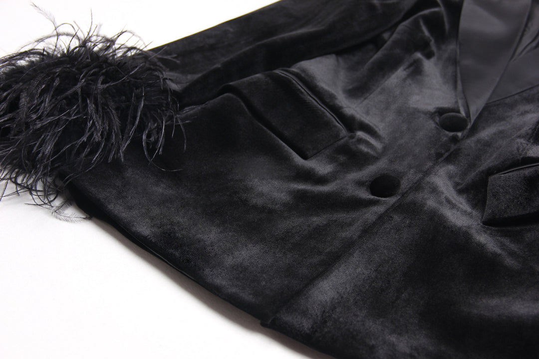 Velvet Ostrich Feather Blazer