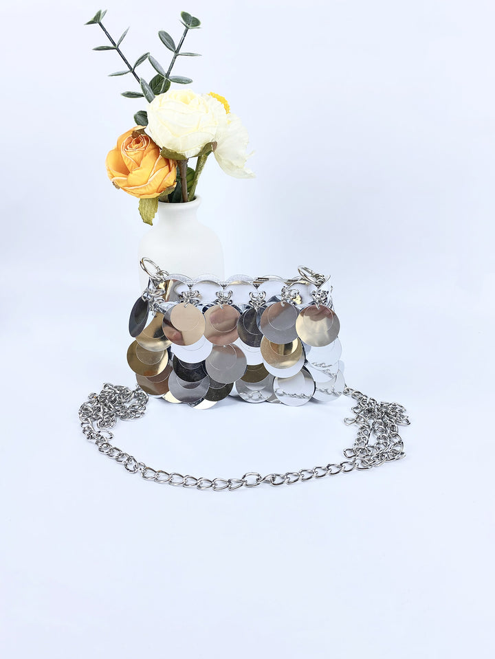 Multi Sized Sequined Chain Shoulder Bag