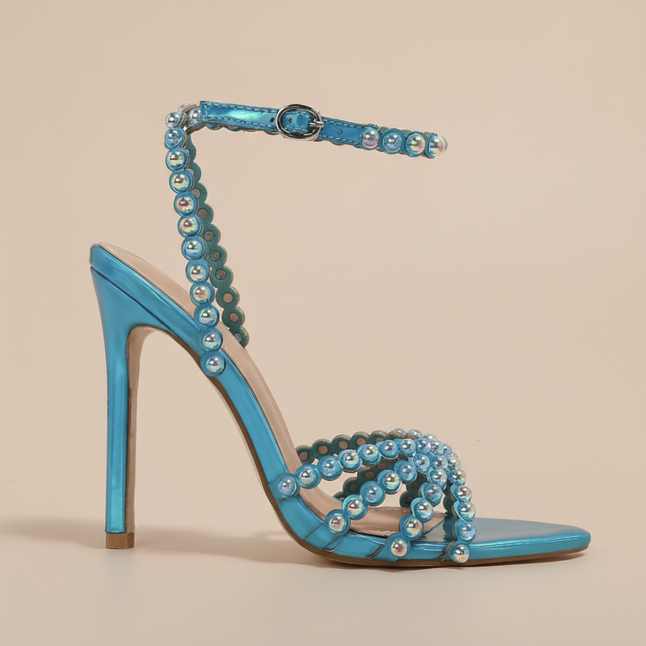 Pointed Toe Satin Studded Heels