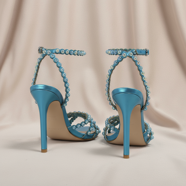 Pointed Toe Satin Studded Heels