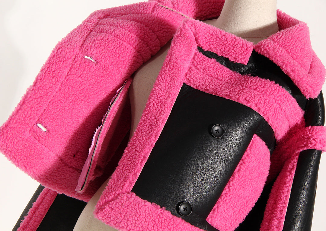 Pink and Black Vegan Leather Motorcycle Jacket