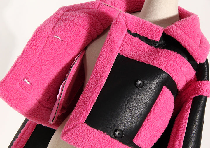 Pink and Black Vegan Leather Motorcycle Jacket