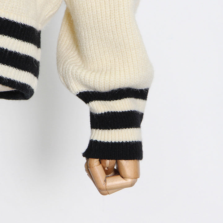 French Ivory and Black Lazy Knitted Cardigan