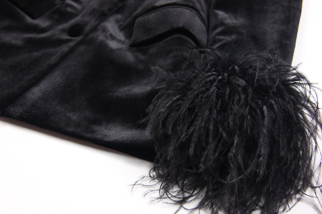 Velvet Ostrich Feather Blazer
