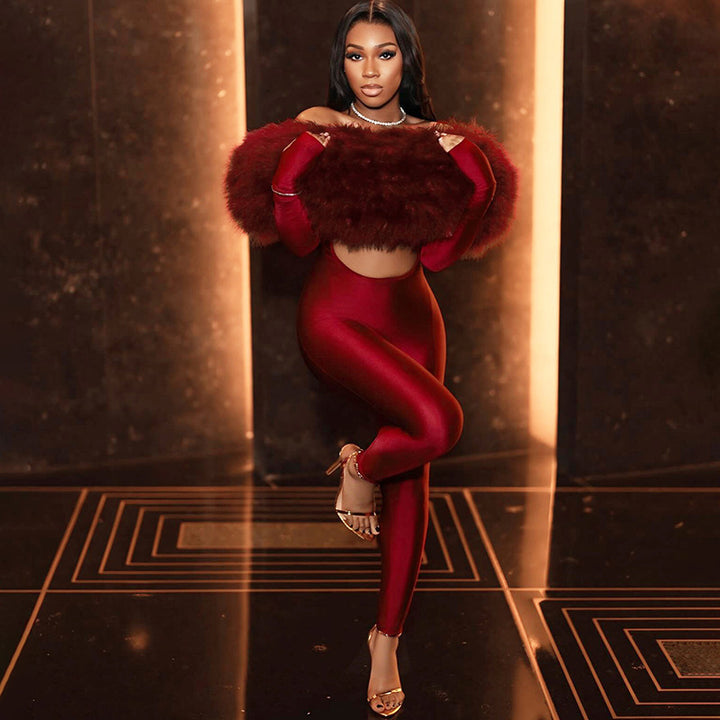 Off Shoulder Furry Jumpsuit