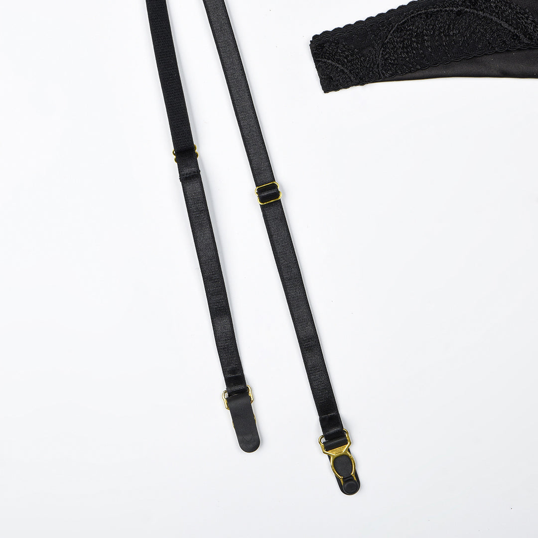 Feather Embroidery Sexy Three Piece Lingerie