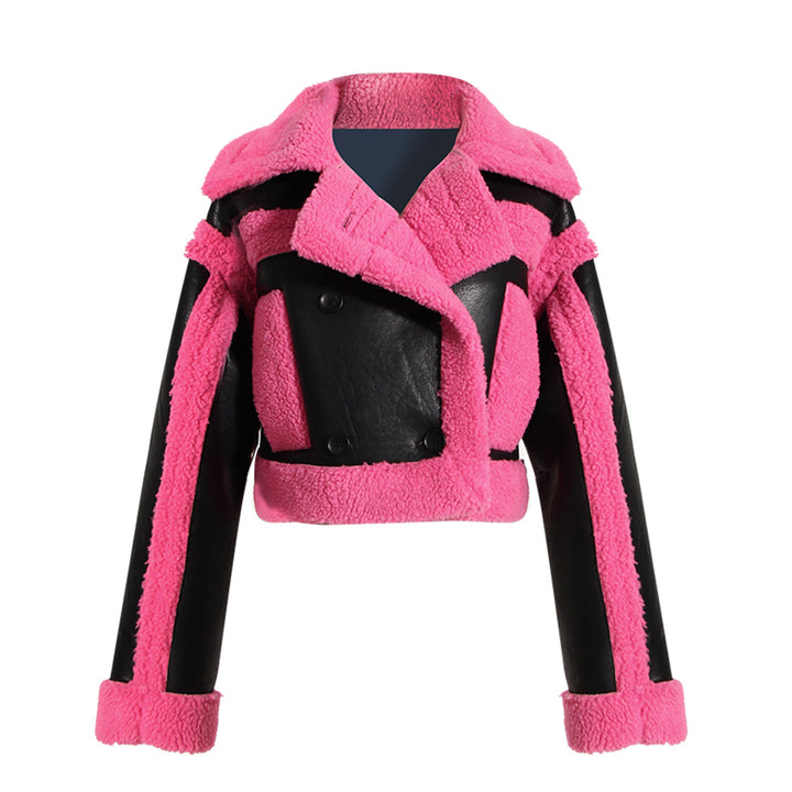 Pink and Black Vegan Leather Motorcycle Jacket