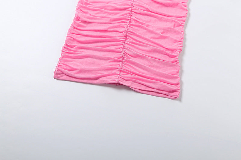 Halter Backless Pleated Mesh Dress