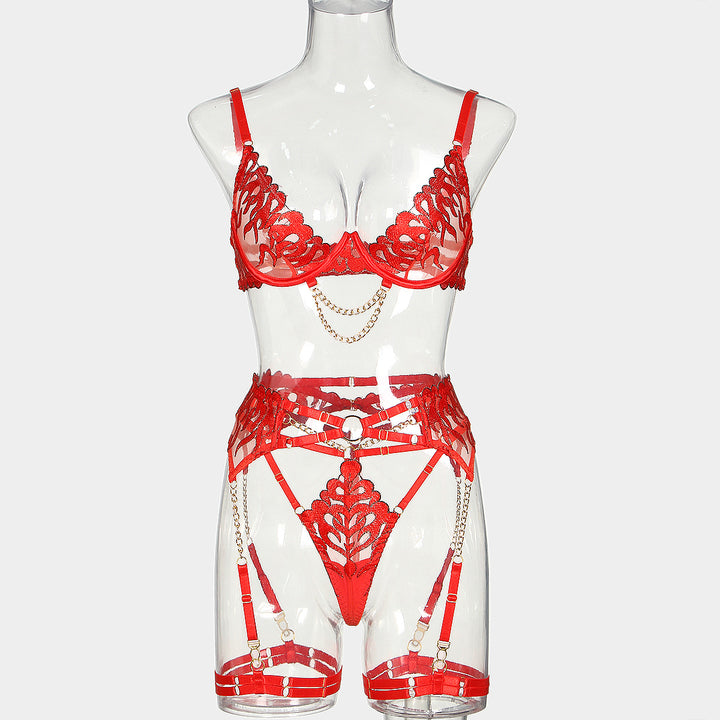 Flame Embroidery Chain Four Piece Lingerie