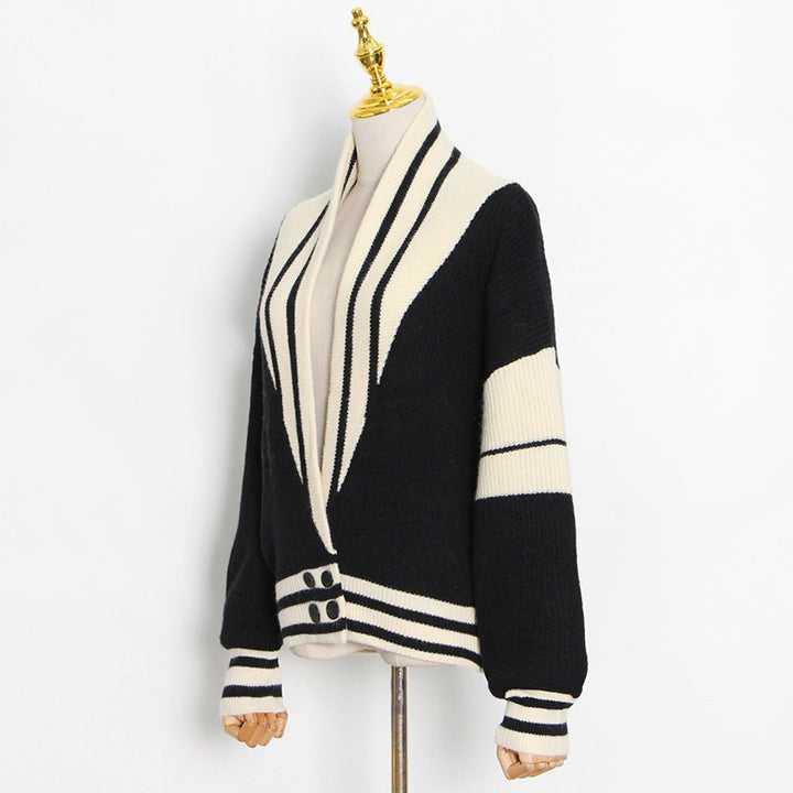 French Ivory and Black Lazy Knitted Cardigan