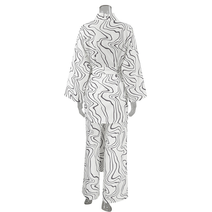 Printed Cardigan Long Sleeve Breathable Pajamas