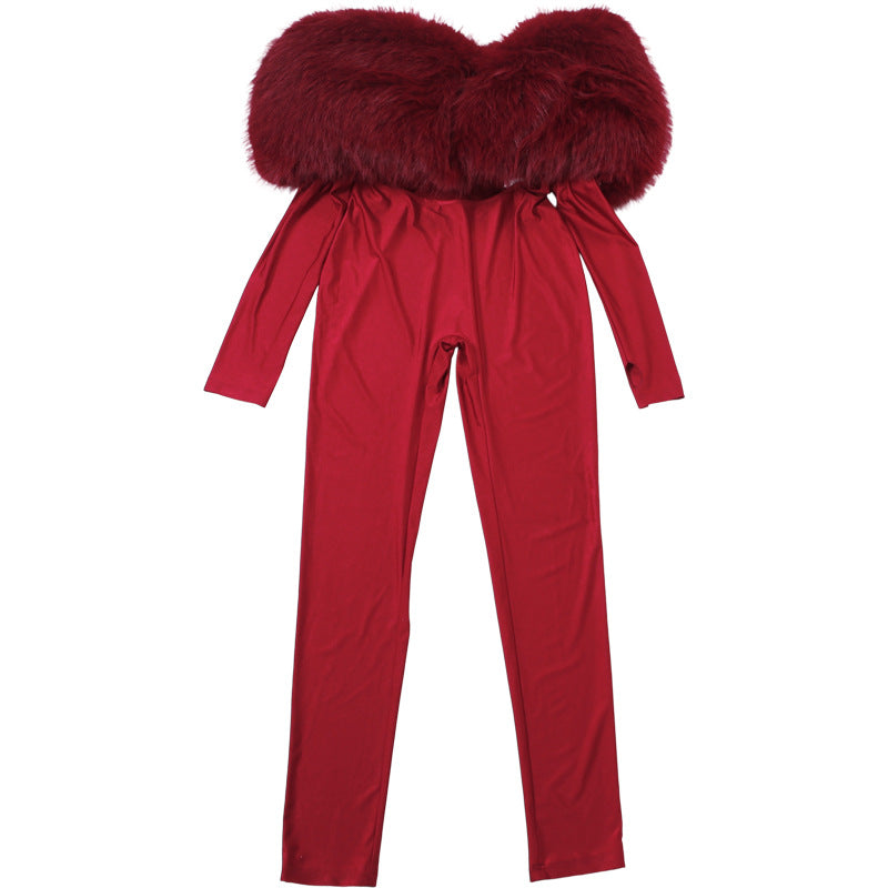 Off Shoulder Furry Jumpsuit