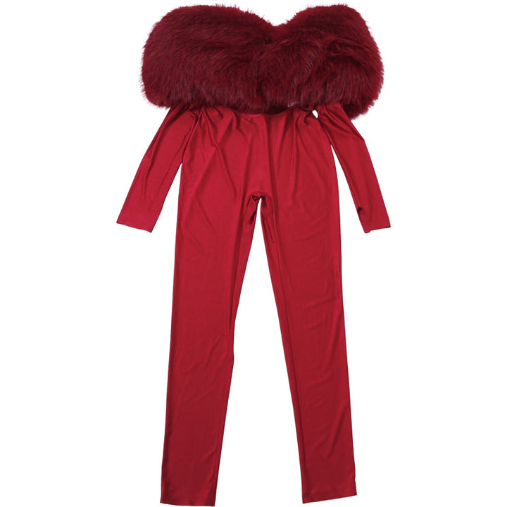 Off Shoulder Furry Jumpsuit