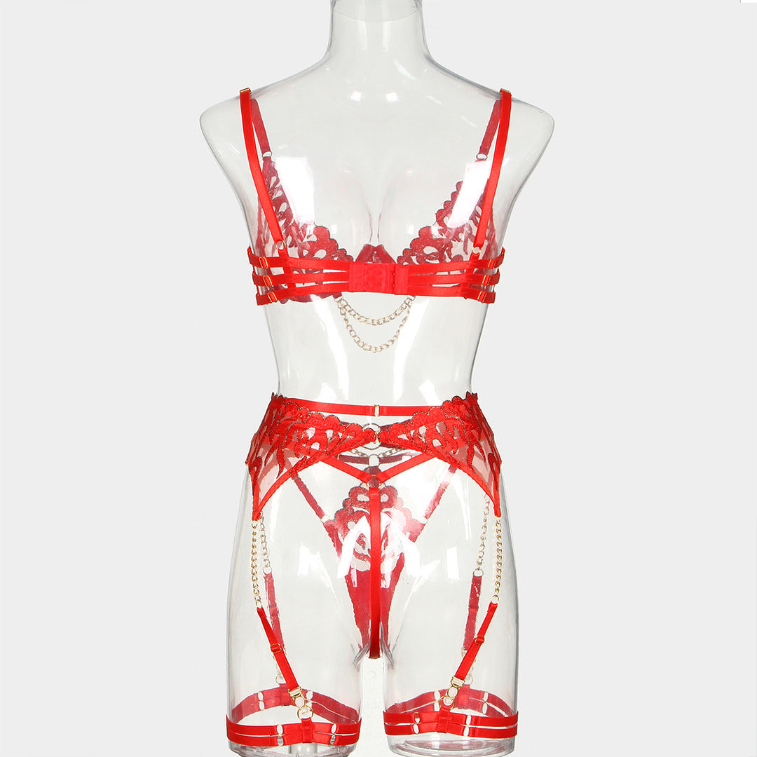 Flame Embroidery Chain Four Piece Lingerie