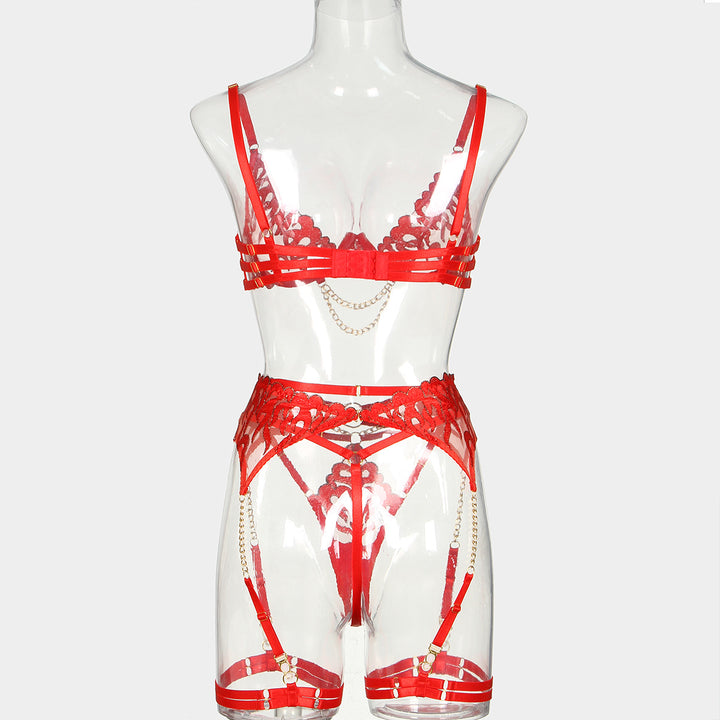 Flame Embroidery Chain Four Piece Lingerie