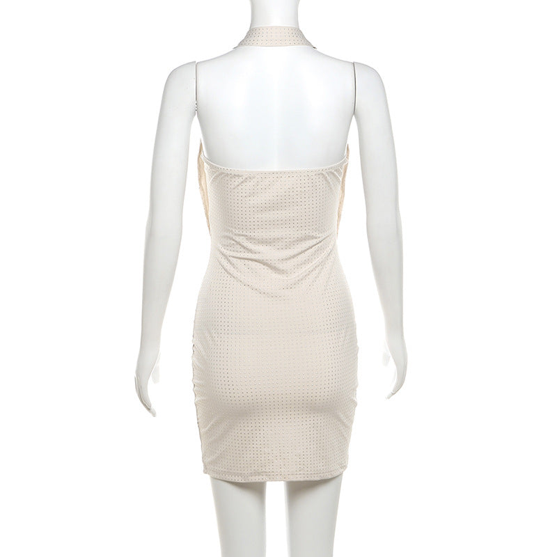 Rhinestone Low Cut Halter Dress