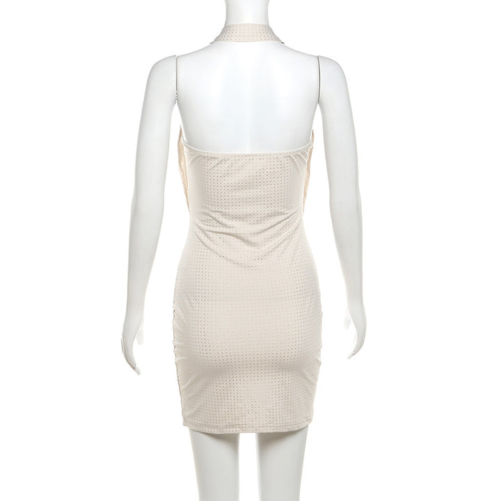 Rhinestone Low Cut Halter Dress