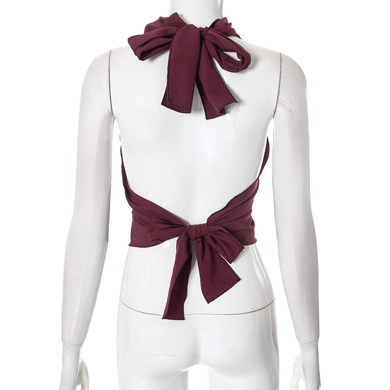 Burgundy Pleated Halter Top