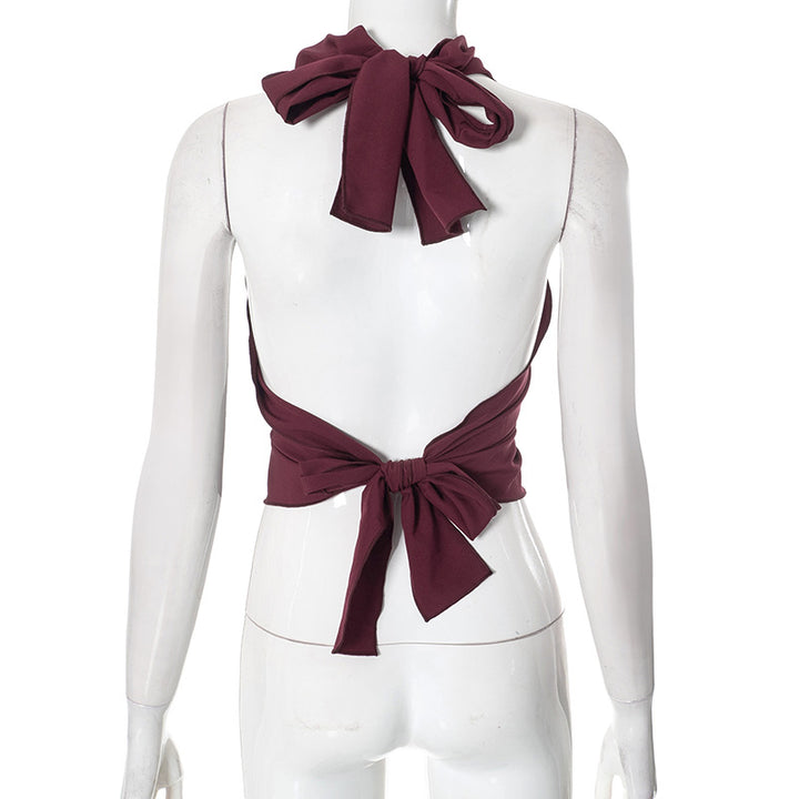 Burgundy Pleated Halter Top