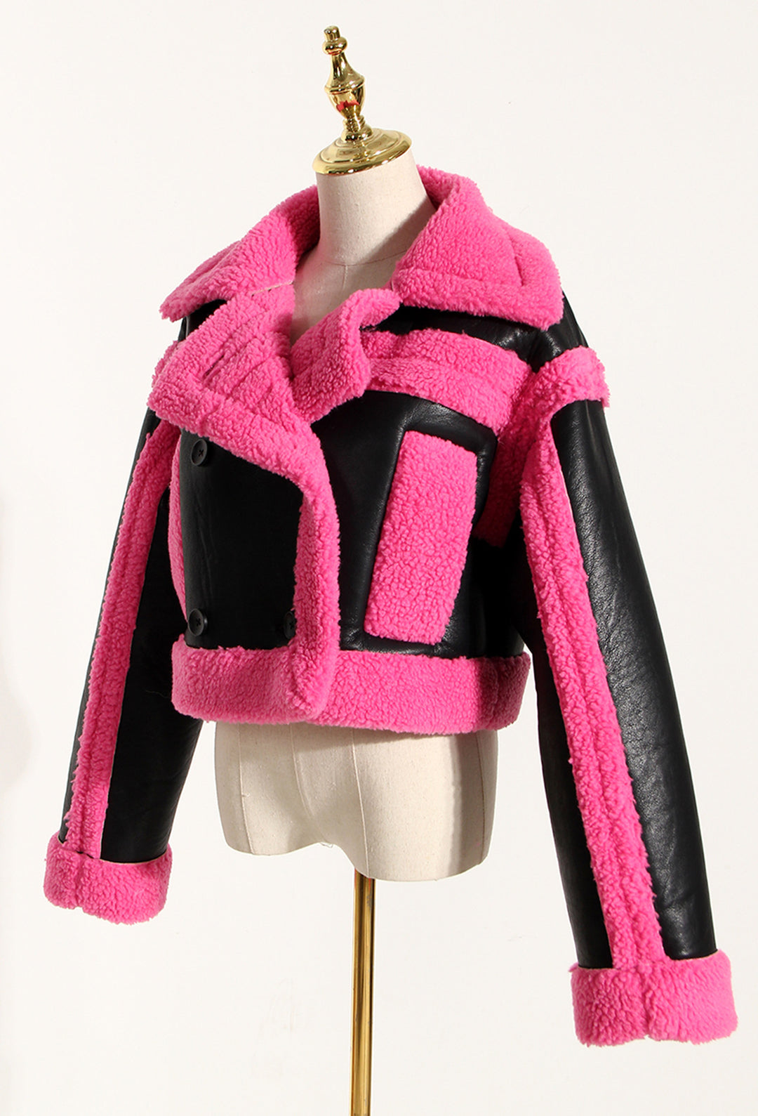 Pink and Black Vegan Leather Motorcycle Jacket