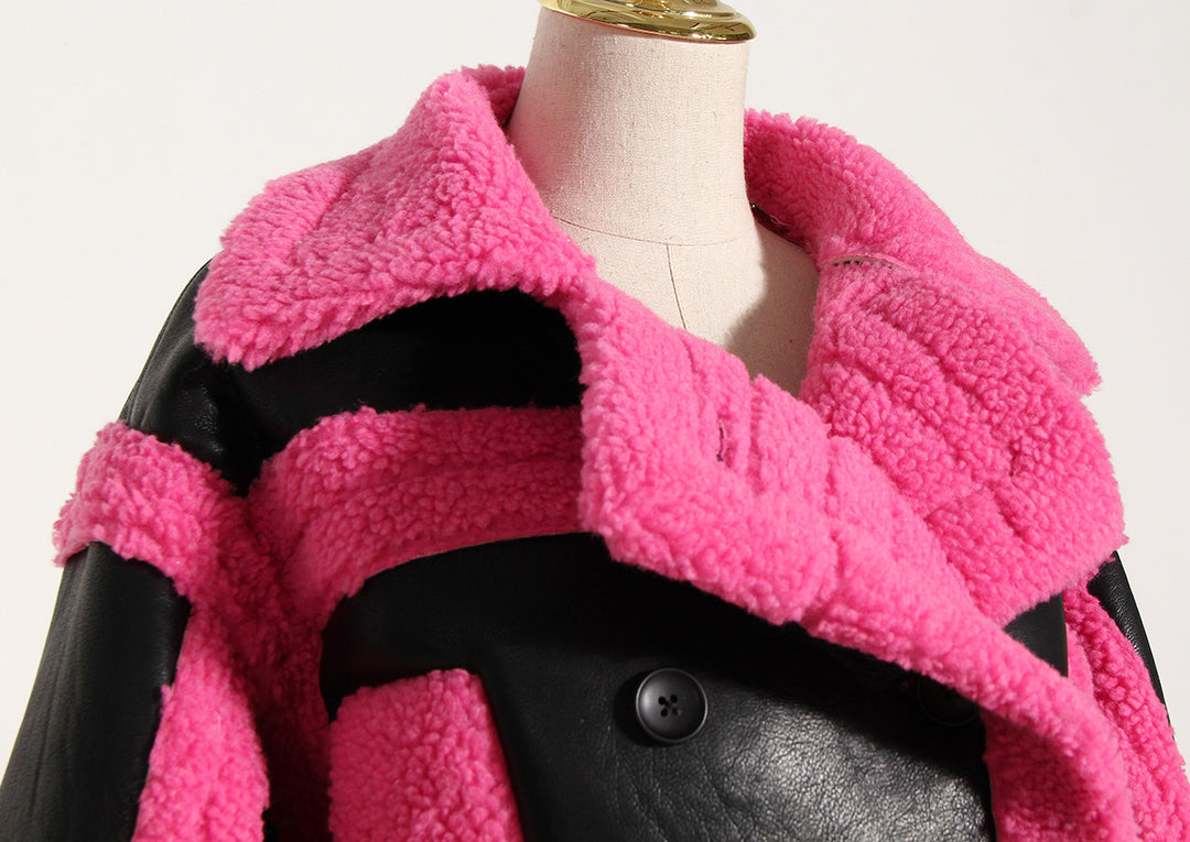 Pink and Black Vegan Leather Motorcycle Jacket