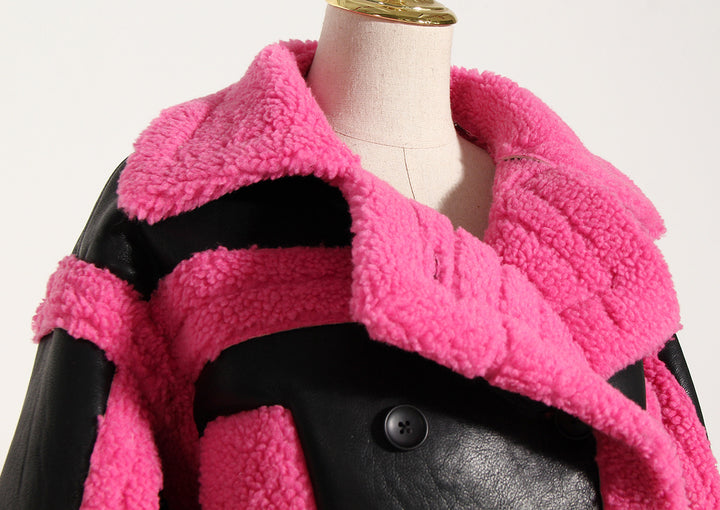 Pink and Black Vegan Leather Motorcycle Jacket