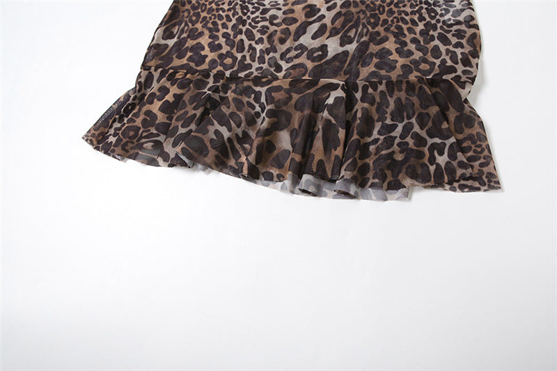 Leopard Print V Neck Sheer Mesh Camisole Sling