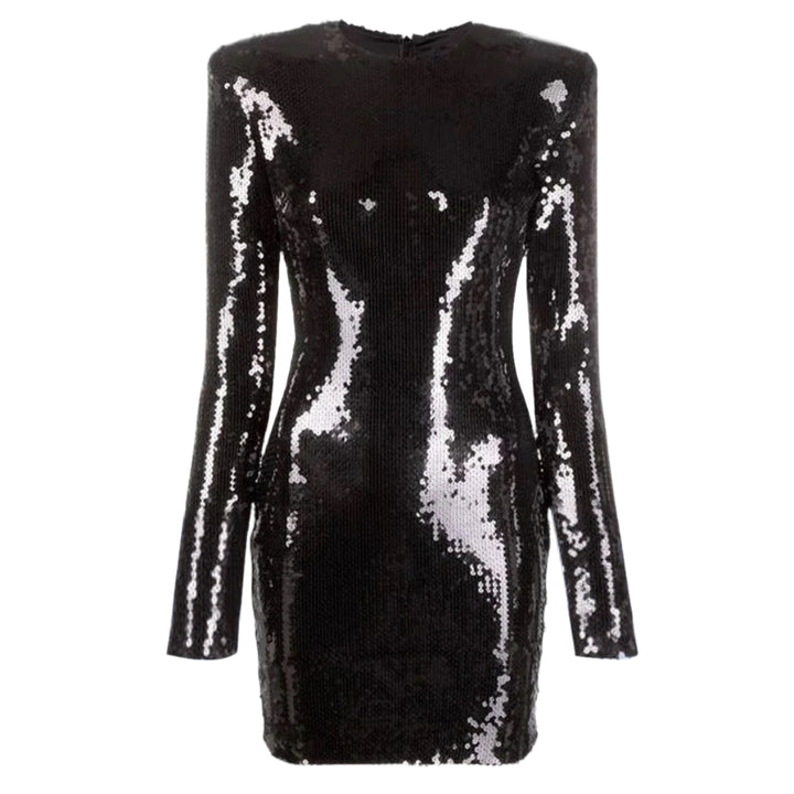Long Zipper Back Paillette Mini Dress