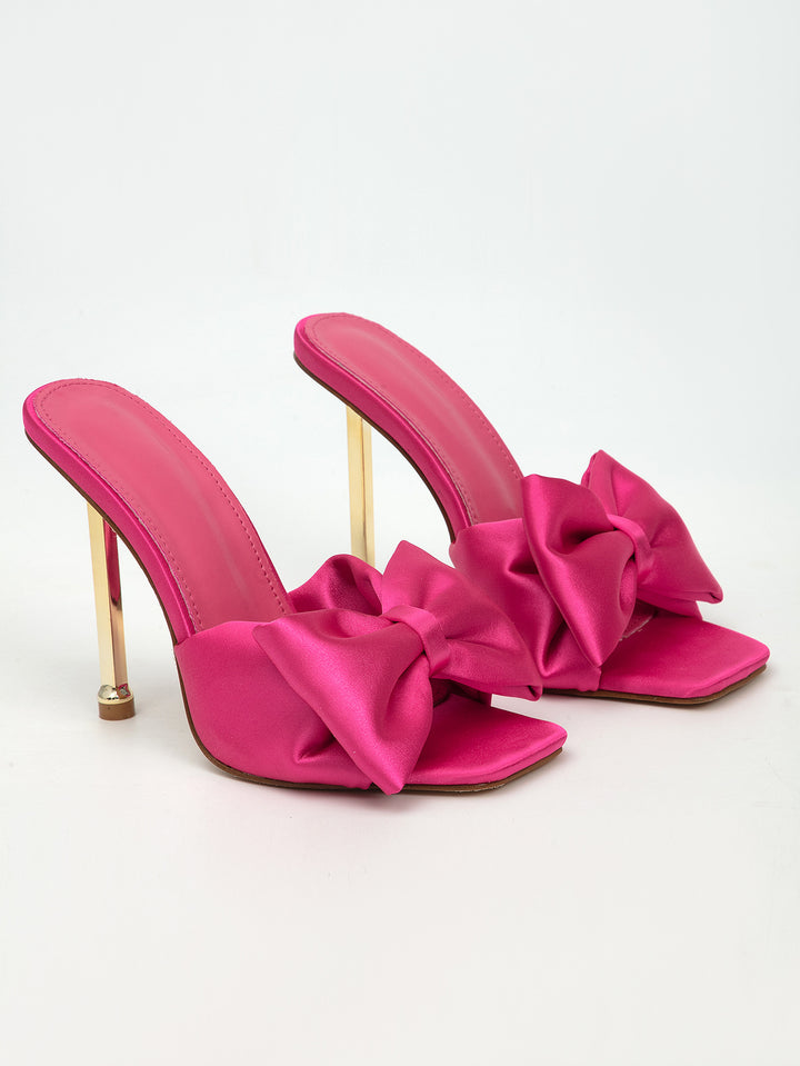 Bow Tie High Heel Satin Mules