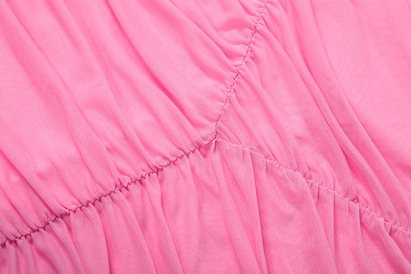 Halter Backless Pleated Mesh Dress