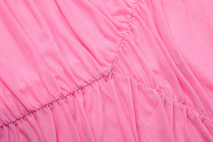 Halter Backless Pleated Mesh Dress