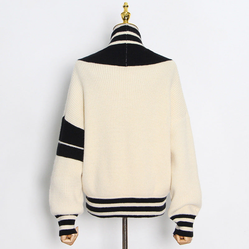 French Ivory and Black Lazy Knitted Cardigan