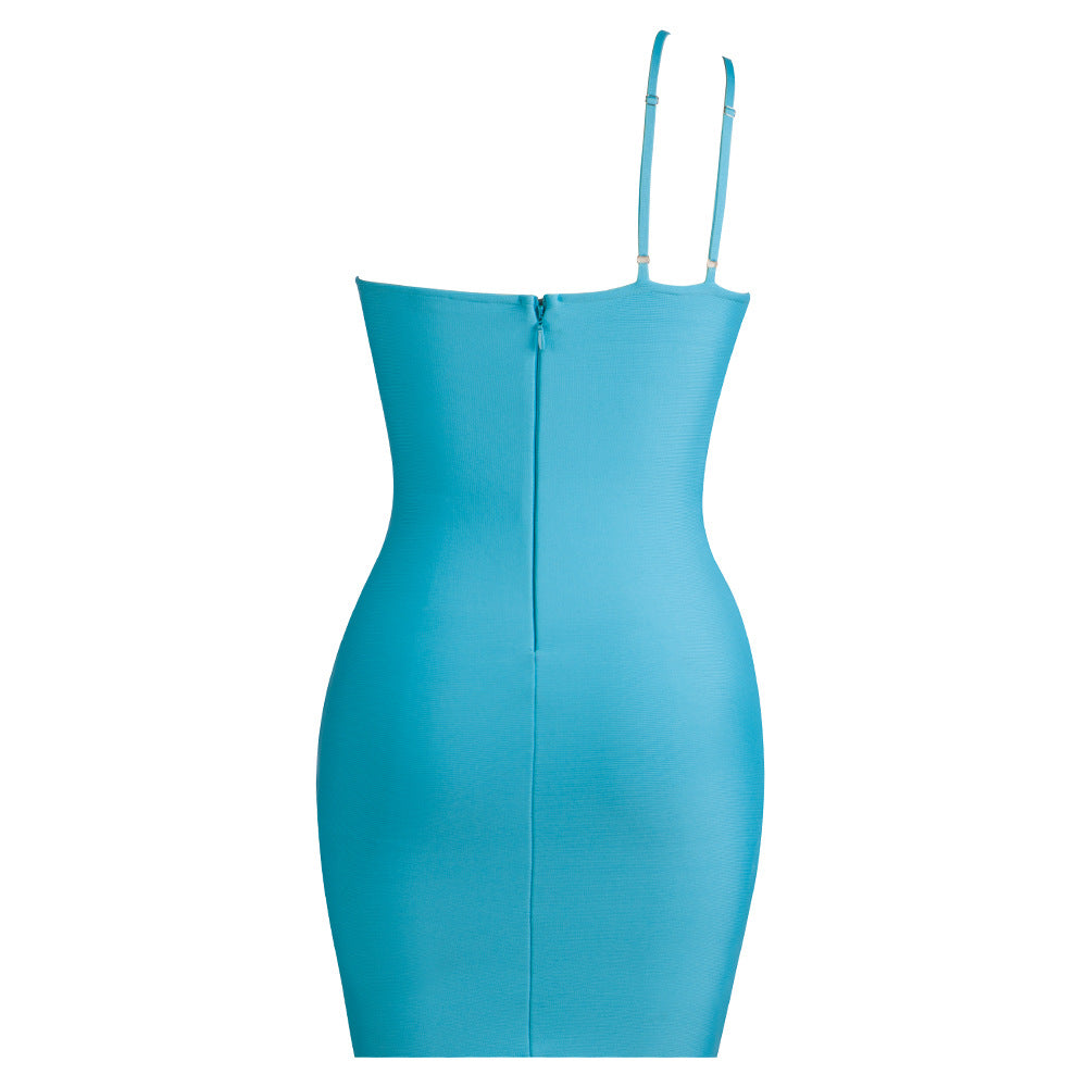 One Shoulder Rhinestone Curve Dress